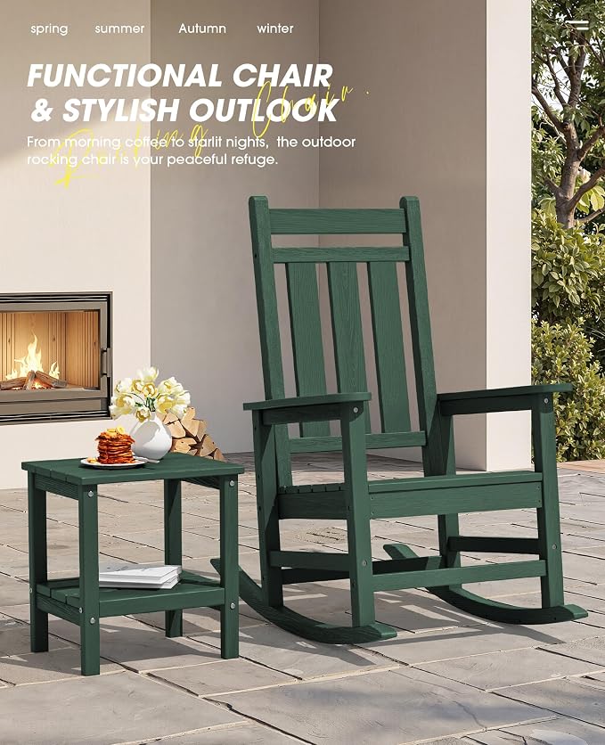 Oversized Outdoor Rocking Chair Set of 2, HDPE Patio Rockers - Image 7