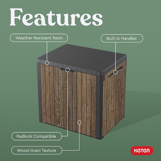 Keter Premium Everwood 30 Gal Outdoor Storage Box and Patio Side Table | Walnut - Image 4
