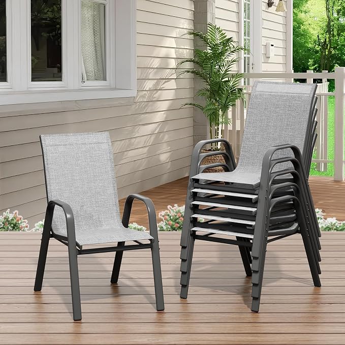 Stackable Outdoor Patio Dining Chairs Set of 6 – High Back Armchairs, - Image 8