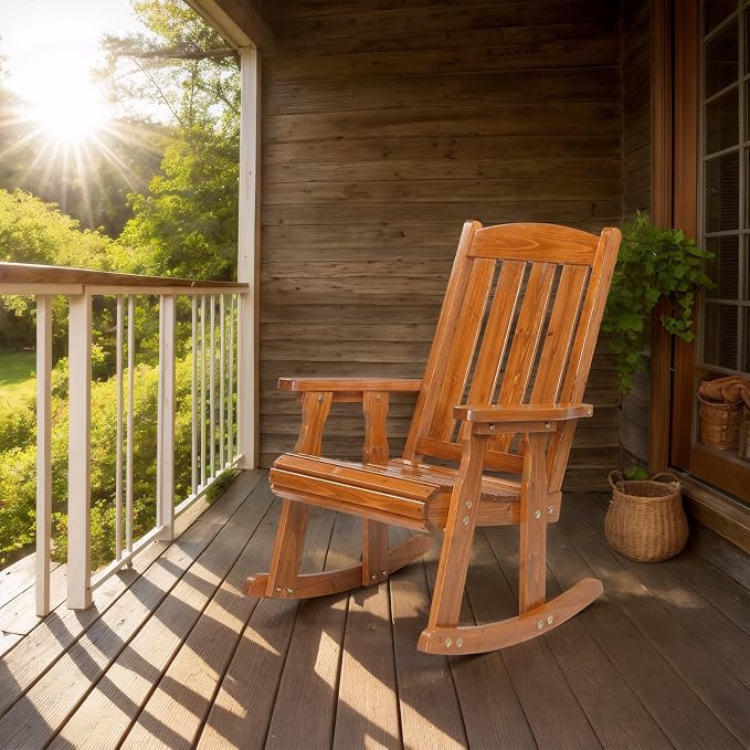 VINGLI Outdoor Rocking Chair Set of 2, Heavy Duty 600 LBS Rocker, Teak | High & - Image 6