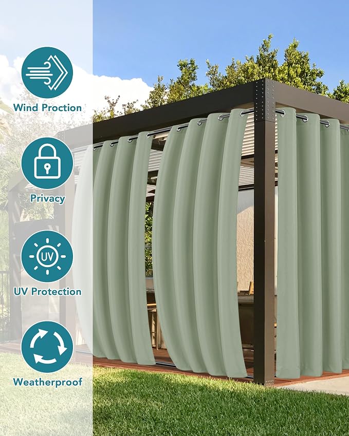 Windproof Outdoor Curtains for Patio Waterproof 4 Pcs 54x95 In Sage Green | - Image 3