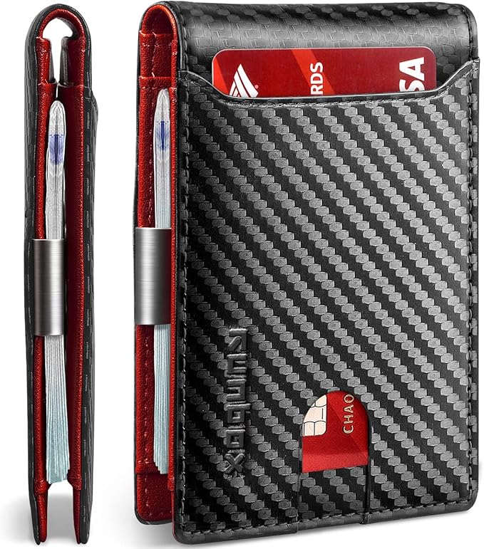 RUNBOX Money Clip Wallets for Men,Slim Leather Mens Bifold Wallet,RFID Blocking Front Pocket Wallet,Thin Credit Card Holder with Gift Box