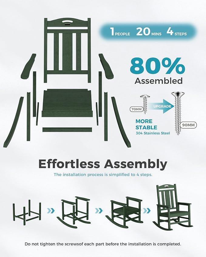 Oversized Outdoor Rocking Chairs Set of 2, 380lbs Heavy-Duty Large Patio Rocker - Image 8