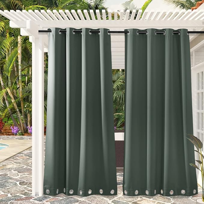 RYB HOME Outdoor Curtains 2 Panels, Waterproof Windproof Blackout Curtains - Image 3