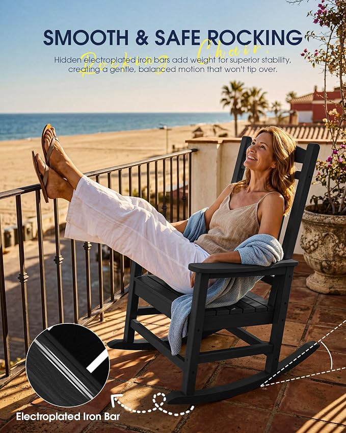 Oversized Outdoor Rocking Chairs Set of 2, HDPE Porch Rocker - Image 9