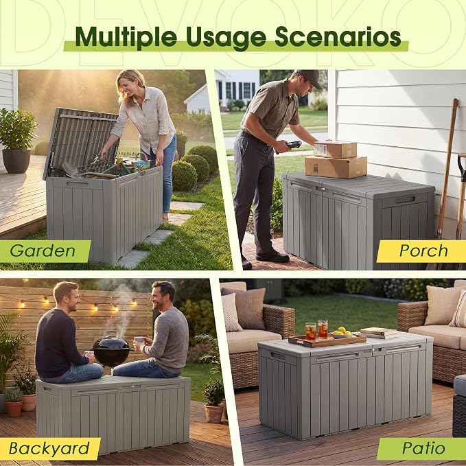 Devoko 100 Gallon Outdoor Storage Box, Waterproof Deck Box Lockable | Weather - Image 4