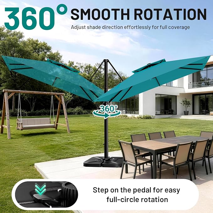 12×12 FT Double-Top Cantilever Patio Umbrella, Lake Blue | Square Offset - Image 3