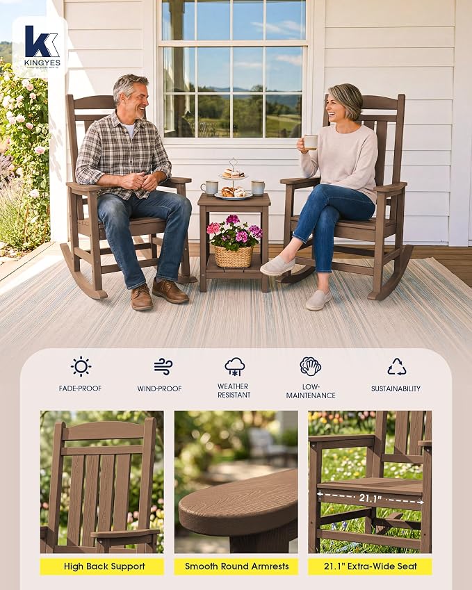 Oversized Outdoor Rocking Chairs Set of 6, HDPE Porch Rocker - Image 4