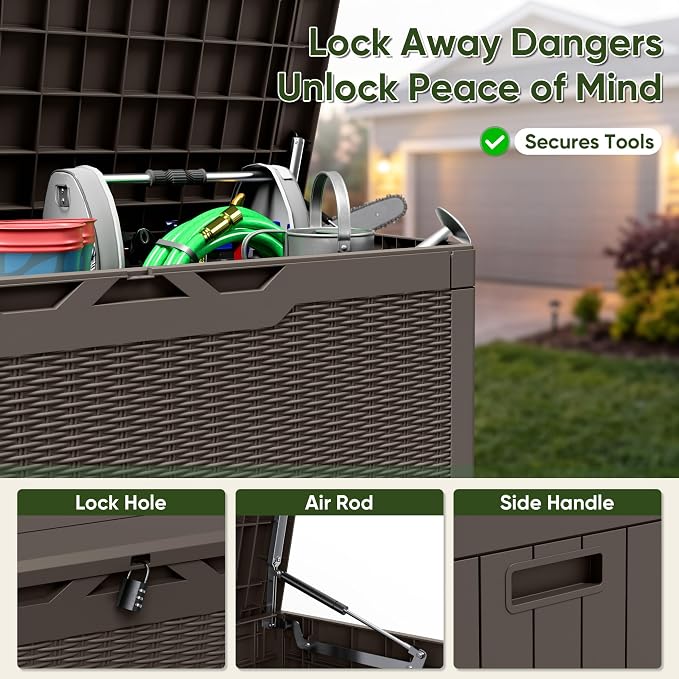 Flamaker Outdoor Storage Box 100 Gallon Waterproof Resin Deck Box | Large - Image 2