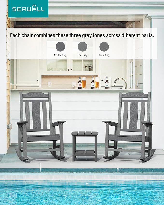 SERWALL Outdoor Rocking Chair, HDPE Rocking Chair Outdoor, Unique Gray - Image 7
