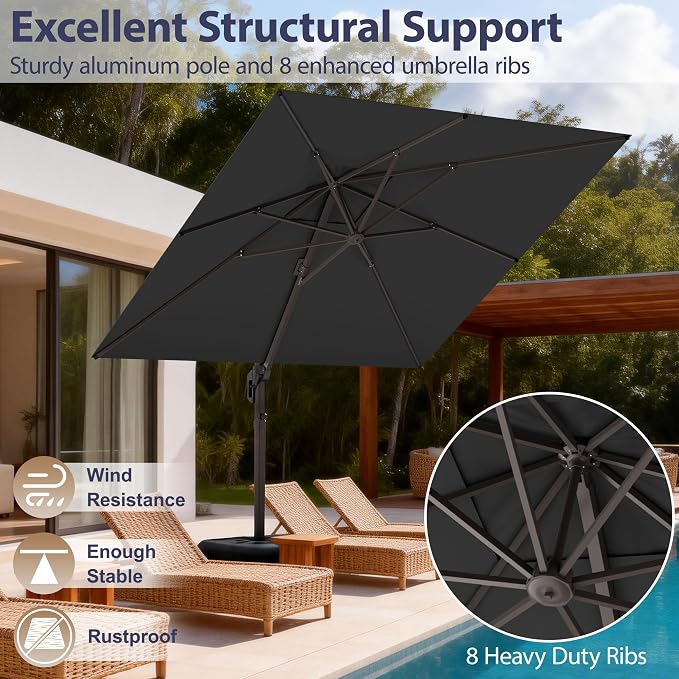 10' X 10' Patio Umbrella Cantilever Outdoor Rectangle Umbrella, Heavy Duty - Image 2
