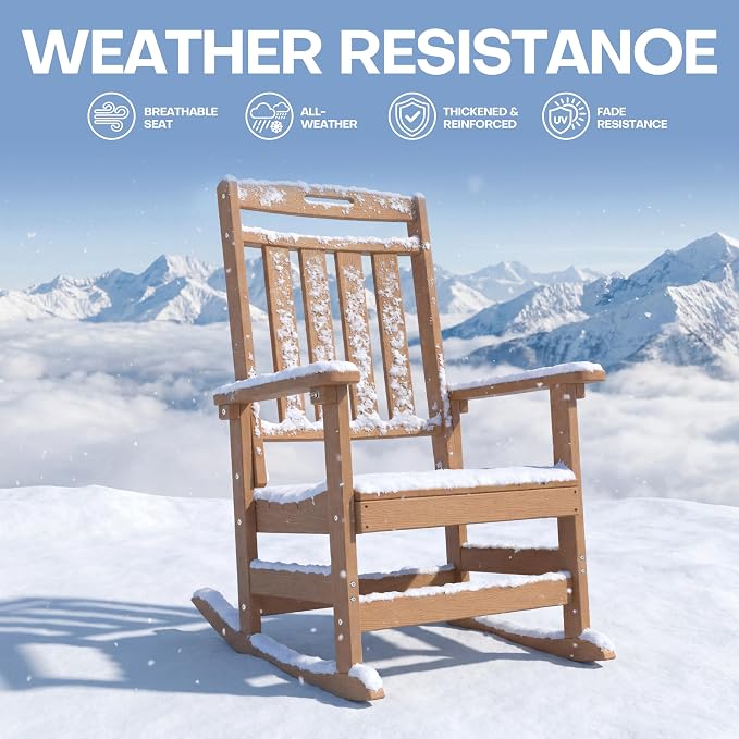 Oversized HDPE Outdoor Rocking Chair, All-Weather Resistant, Teak | Heavy Duty - Image 5