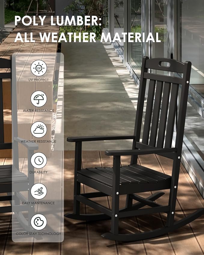 Outdoor Rocking Chair, All-Weather Resistant Poly Lumber Rocker Chair Outdoor - Image 4