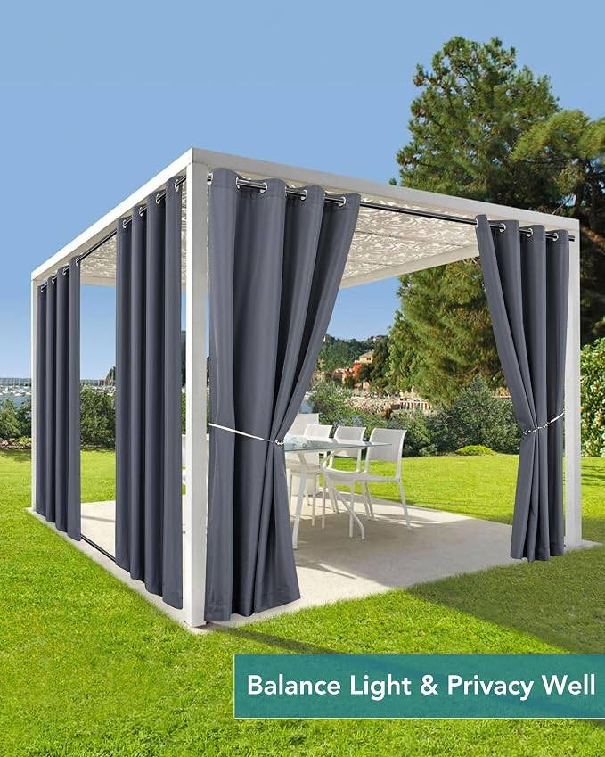 Windproof Outdoor Curtains for Patio Waterproof 4 Pcs 54x108 In Grey | Grommet - Image 5