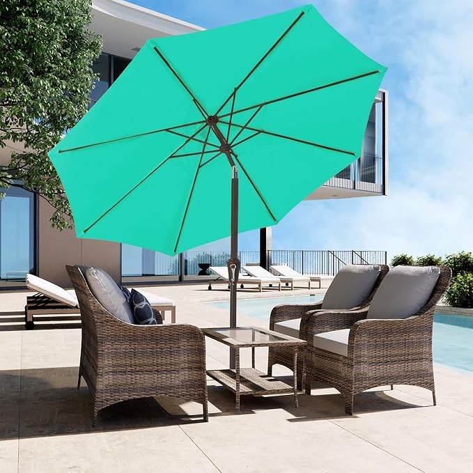 JEAREY 9FT Outdoor Patio Umbrella, Market Umbrella, Teal | Outdoor Table - Image 5