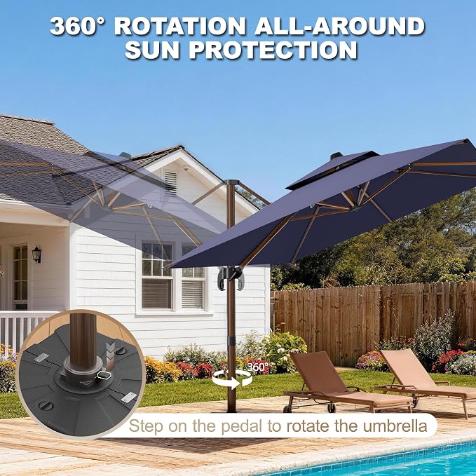 10x13FT Cantilever Outdoor Patio Umbrellas, Double Top Wood Pattern Rectangle - Image 2