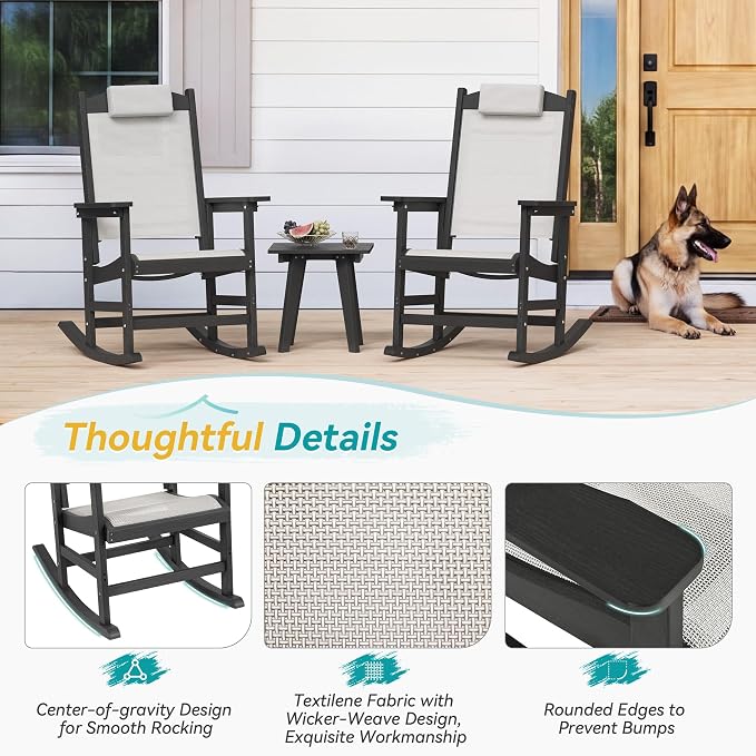 3-Piece Outdoor Rocking Chair Set, HDPE Patio Rocking Chair - Image 7