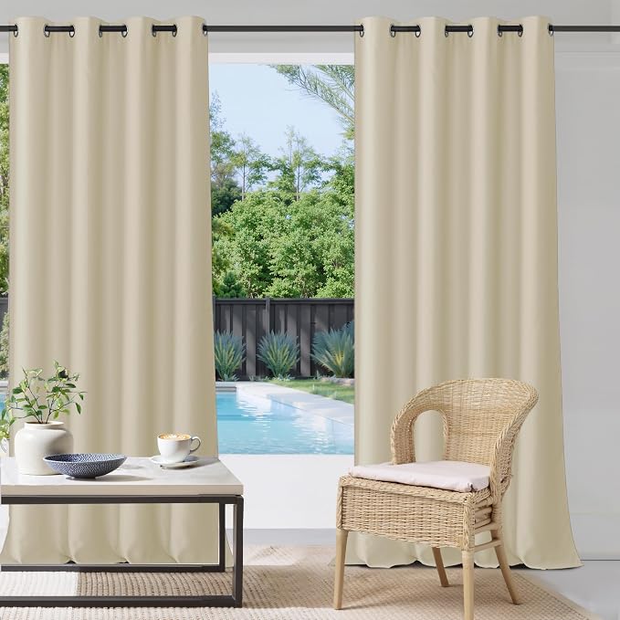 Patio Waterproof Curtains W52 x L108 Inch Natural Beige, 1 Panel | Extra Long by StangH