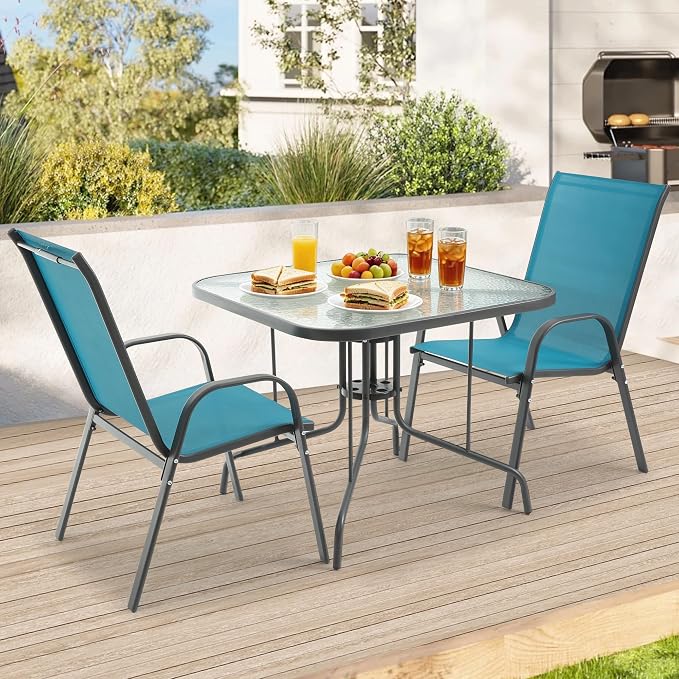 Patio Dining Table for 4 with Umbrella Hole | Outdoor 5 Piece Dining Set 36" x - Image 6