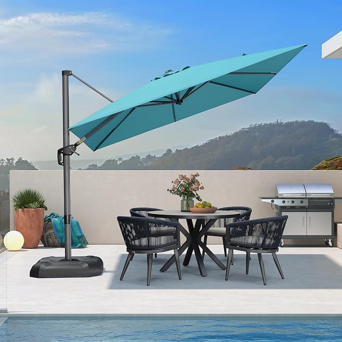PURPLE LEAF Patio Outdoor Umbrella 9' x 9' Square All-Weather Turquoise | Large - Image 2