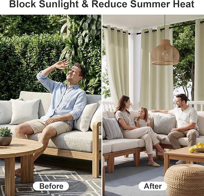 RYB HOME Outdoor Curtains for Patio Deck, Waterproof & Block Sunlight | Thermal - Image 2