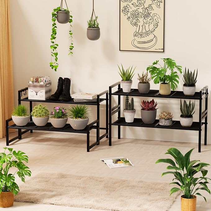 2-Tier Metal Plant Stand, Stackable Heavy Duty Flower Rack | 2-tier tall design - Image 5