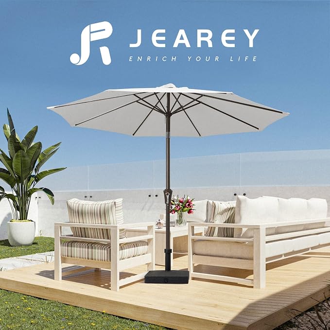 JEAREY 9FT Outdoor Patio Umbrella, Market Umbrella, Creamy-white | Outdoor - Image 6