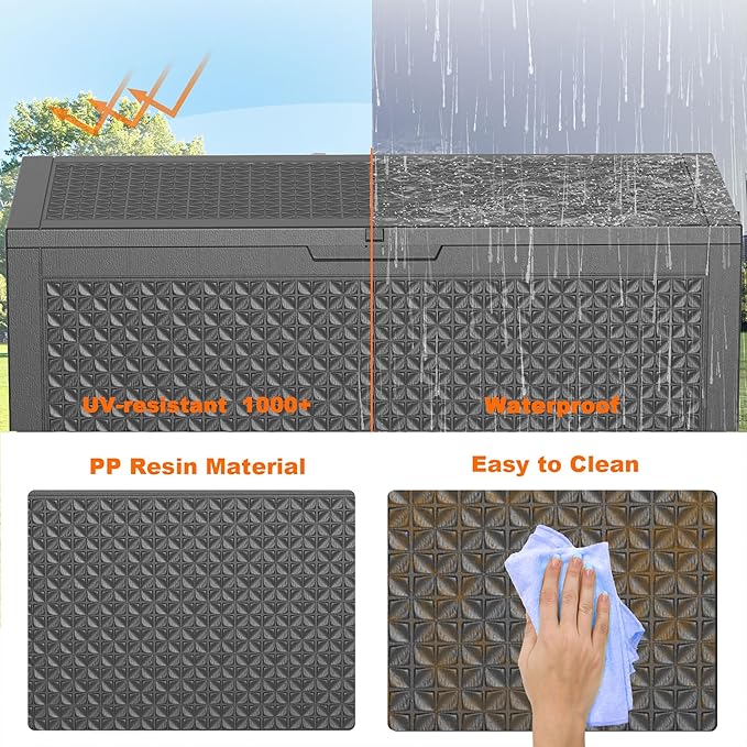 PatioZen 110 Gallon Resin Deck Box, Lockable Patio Outdoor Storage Box - Image 4