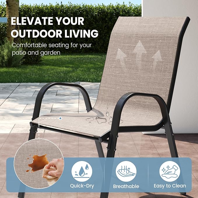 Patio Chairs Set of 6, Stackable Dining Chairs High Back, Breathable Fabric and - Image 6
