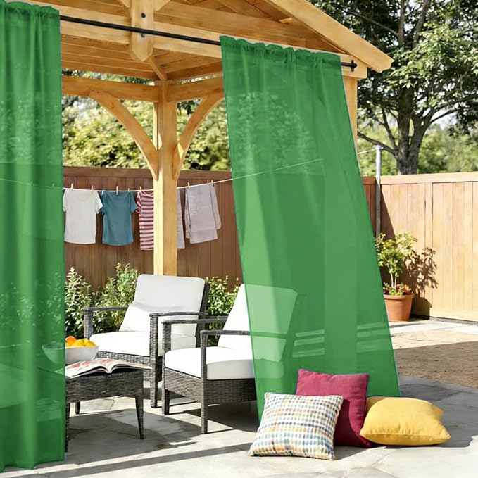 Outdoor Sheer Curtains for Patio Waterproof, 2 Panels Rod Pocket Indoor/Outdoor - Image 2