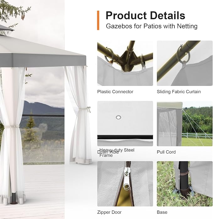 10’x10’ Patio Gazebo Canopy Tent w/Removable Netting, Ventilated Double-tier Top - Image 5