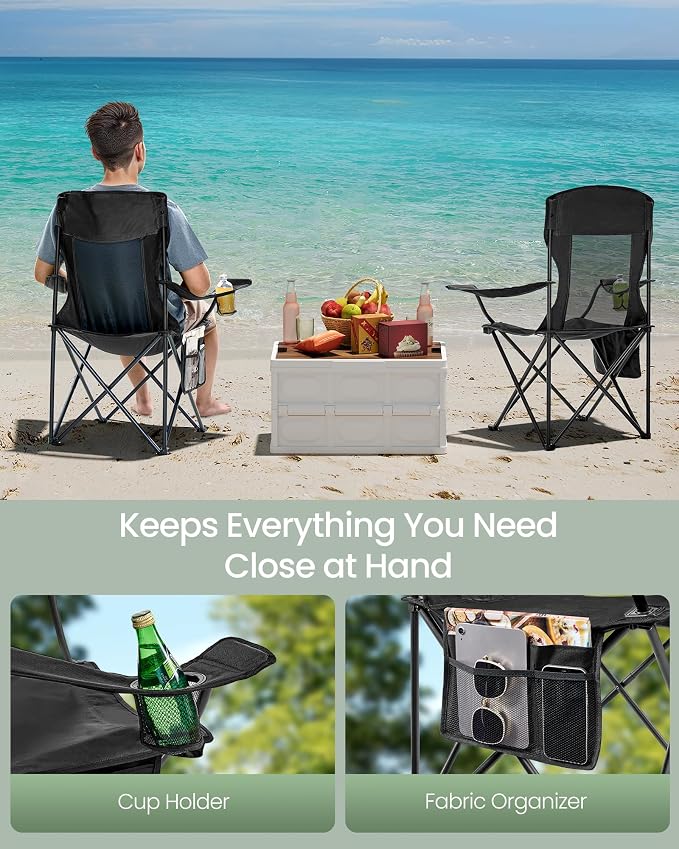SONGMICS 2 Pack Breathable Camping Chairs, 330 lb Capacity Foldable Outdoor - Image 6