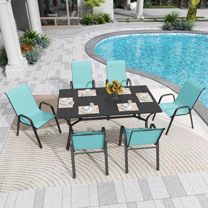Stackable Patio Chairs Set of 8, Light Blue | Outdoor Dining Chairs - Image 4