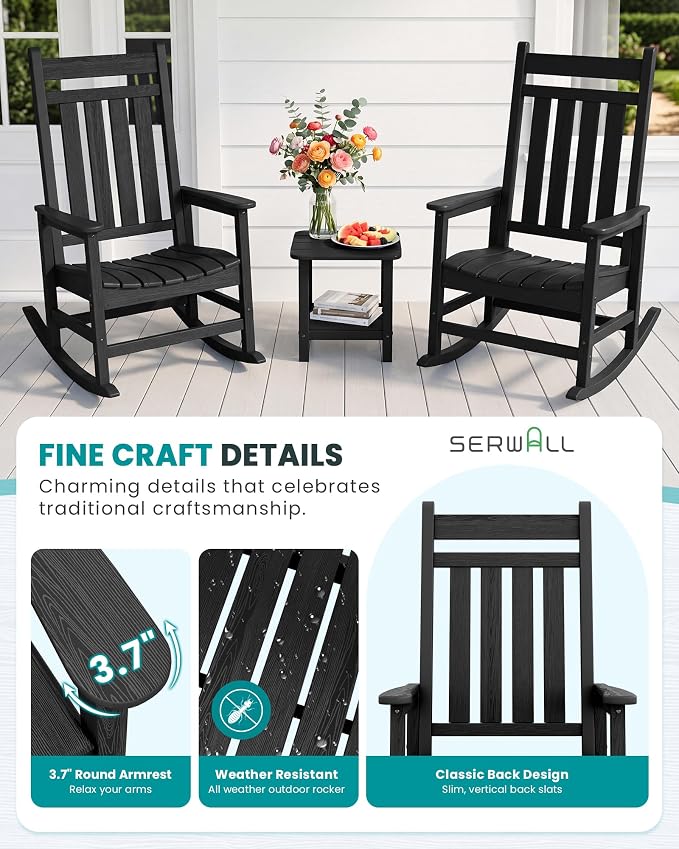 SERWALL Outdoor Rocking Chair, Oversized Rocking Chair - Image 4