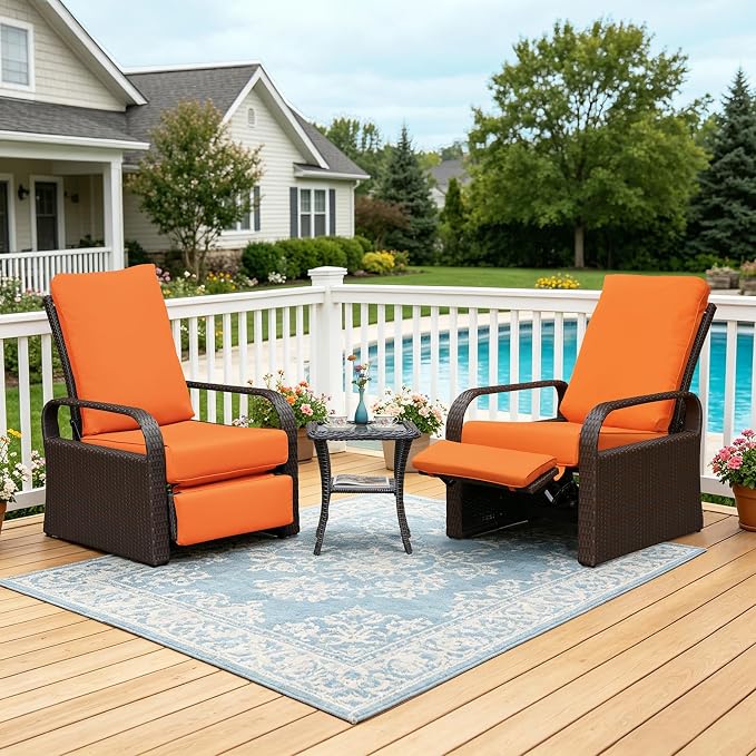Outdoor Recliner, Aluminum Frame Patio Chaise Lounge Chairs by ATRARTTOREAL