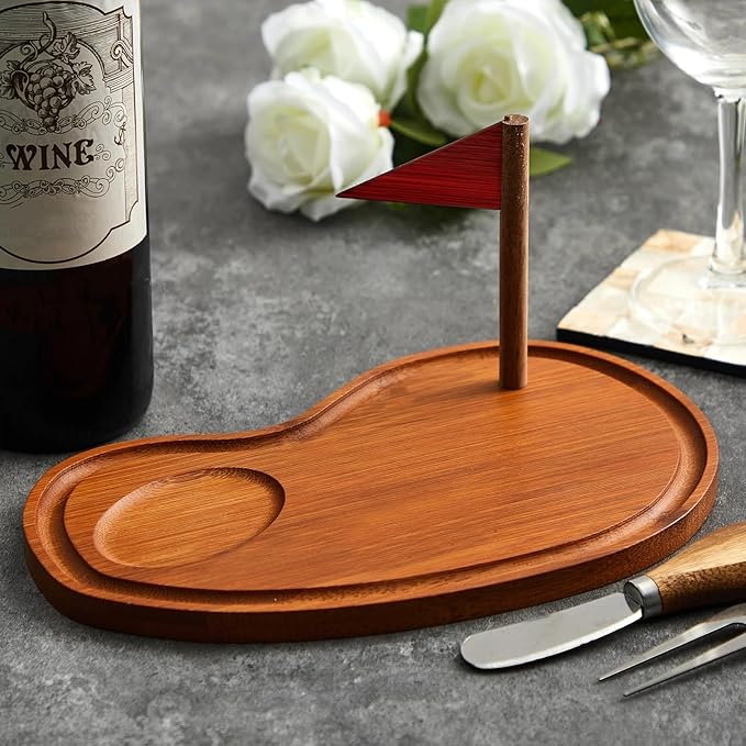 Golf Cheese Board Gift Set Party Favor Prizes Charcuterie Wood Board with Knives and Box for Dad Grandpa Party Tournament Game(Carbonized Bamboo Wood, Golf)