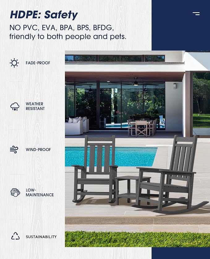 Oversized Outdoor Rocking Chair Set of 2, HDPE Patio Rockers - Image 7