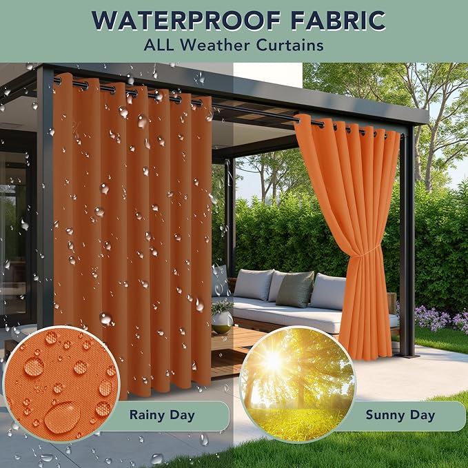 Outdoor Curtains for Patio Waterproof, 6 Drape Panels, Sun Shades | Privacy & - Image 2