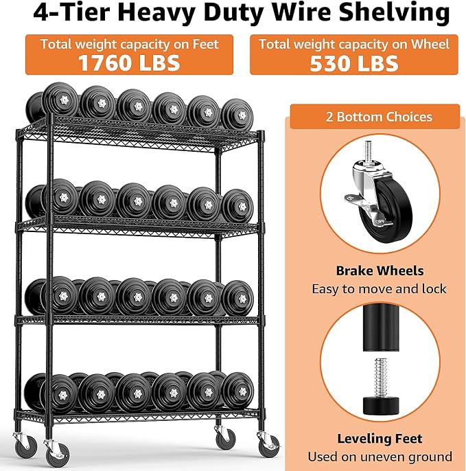 M MZG 53" W Storage Shelves 1760LBS 4 Tier Metal Shelving Unit - Image 5