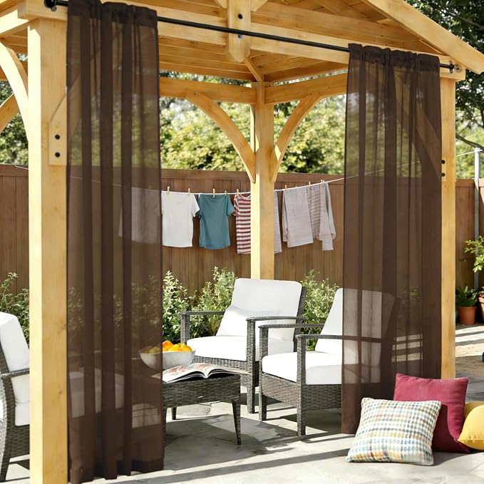 Outdoor Sheer Curtains for Patio Waterproof, 2 Panels Rod Pocket Indoor/Outdoor - Image 7