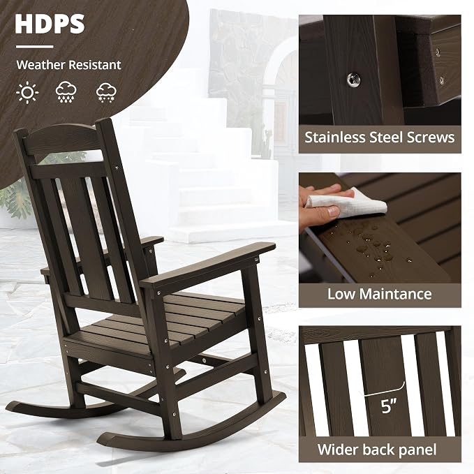 LUE BONA Outdoor Rocking Chairs Set of 2, Weather Resistant HDPS Poly Rocker - Image 4