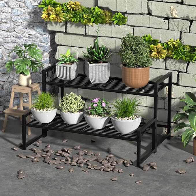 2-Tier Metal Plant Stand, Stackable Heavy Duty Flower Rack | 2-tier tall design - Image 7