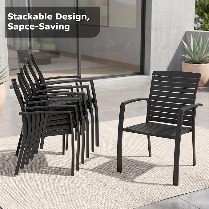 Outdoor Stackable Chairs Set of 2, All-Weather Patio Dining Chairs | Aluminum - Image 5