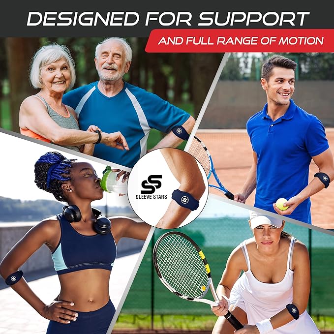 Sleeve Stars Tennis Elbow Brace for Women - Adjustable Tennis Elbow Strap, Golfers Elbow Brace for Men, Counterforce Brace for Tendonitis Relief, Fits 9"-23" (Single/Navy Blue)