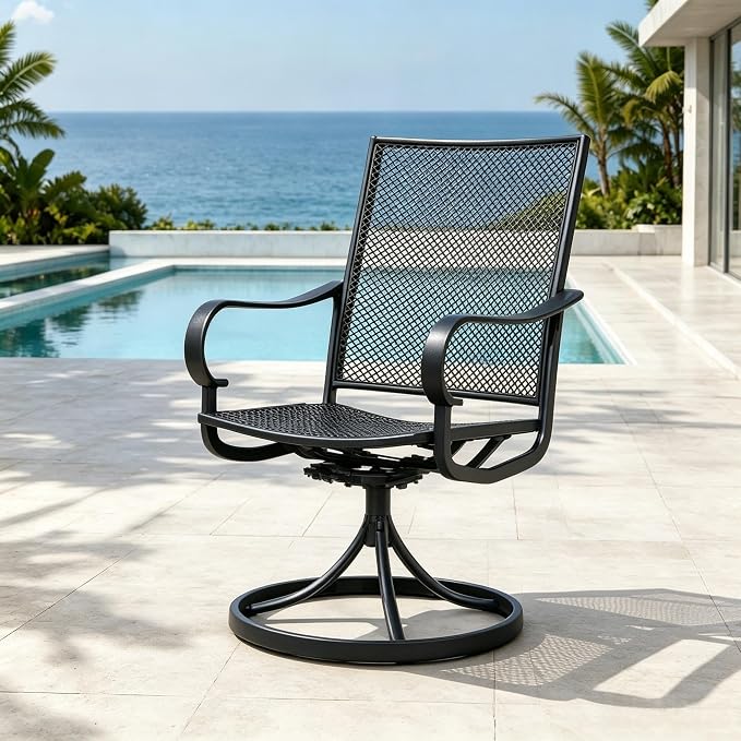 Outdoor Patio Dining Chairs Set of 8, All-Weather Metal Mesh Chairs - Image 3