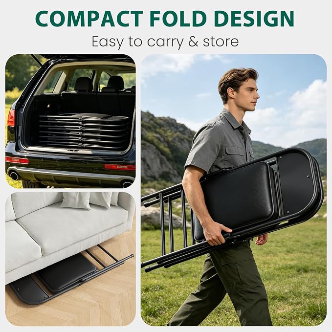 10 Pack Padded Folding Chairs, Portable Metal Foldable Chairs - Image 6