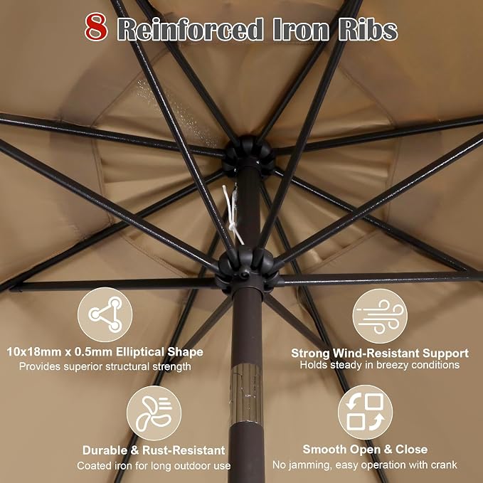 9' Outdoor Patio Umbrella, Outdoor Table Umbrella, Yard Umbrella, Market - Image 3