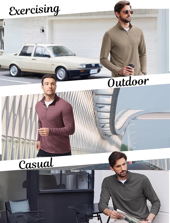 PINSPARK Men's Quarter Zip Up Pullover Mock Neck Sweatshirts Long Sleeve Golf shirts Performance Athletic Casual Workout