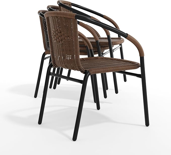 EMMA + OLIVER Brown PE Rattan Stackable Patio Dining Chair, Indoor/Outdoor Use - Image 9