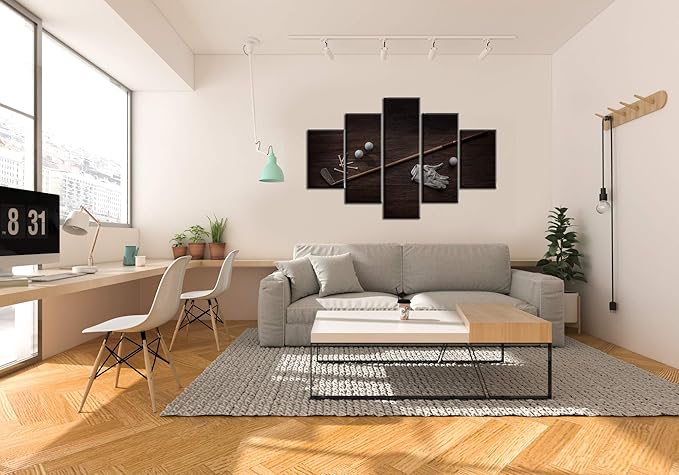 Golf Wall Art Black and White Painting Golfing Sports Picture for Living Room Multi Panel Prints on Canvas Abstract Artwork Giclee House Decor Wooden Framed Stretched Ready to Hang Gift(60''Wx40''H)